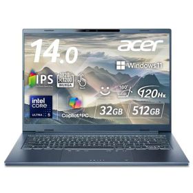 Acer Swift Go 14 AI インテル Core Ultra 5 IPS 非光沢 タッチディスプレイ sRGB 100% WUXGA 16:10 32GBメモリ 512GB SSD 14インチ 23.5時間駆動 薄型軽量 1.24kg