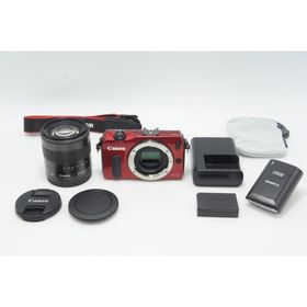 美品 Canon キヤノン EOS M + EF-M 18-55mm IS STM レンズキット ミラーレス一眼カメラ レッド 90EX ストロボ付 260804s【アルプスカメラ】