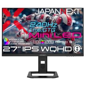 JAPANNEXT 27インチ IPSパネル搭載 Mini LEDバックライト採用 WQHD(2560x1440)解像度 ゲーミングモニター JN-IPSM27G240Q-HSP HDMI2.1 DP 1ms(GTG:OD時) sRGB:100%