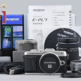 【中古】OLYMPUS オリンパス PEN Lite E-PL7 EZ ダブルズームキット シルバー シャッター回数僅少 元箱付き