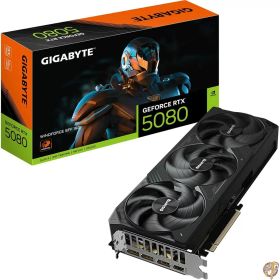 GIGABYTE GeForce RTX 5080 WINDFORCE SFF 16Gグラフィックスカード、16GB 256ビットGDDR7、PCIe 5.0、WINDFORCE冷却システム、GV-N5080WF3-16GD ビデオカード。