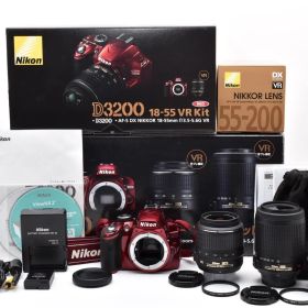 ★極上品★Nikon ニコン D3200 200mm ダブルズームキッド レッド＜ショット数約1091枚＞★E9H #22