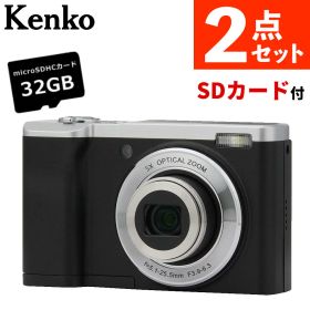(microSD32GBセット)ケンコー デジタルカメラ KC-ZM08 ブラック コンパクトデジタルカメラ コンデジ リアカメラ 自撮り WEBカメラ 光学5倍ズーム 広角 望遠 1600万画素 デジカメ タッチパネル式液晶モニター スローモーション Kenko （レビュー特典あり）
