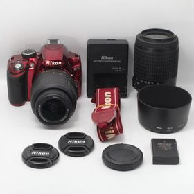 Nikon デジタル一眼レフカメラ D3200 200mmダブルズームキット 18-55mm/55-200mm付属 レッド D3200WZ200RD