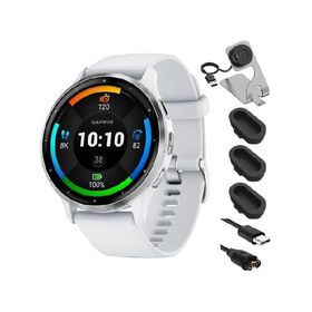 Garmin 010-02784-00 Venu 3 Health and Fitness GPS Smartwatch Silver Steel Bezel with Whitestone Case 45mm Bundle with Deco Essentials Charging Dock, S