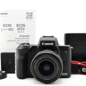 ★美品★ ★ショット数3000回以下 ★ キヤノン Canon EOS Kiss M2 ブラック + EF-M 15-45mm F3.5-6.3 IS STM 充電器付き ARYM6576 #601