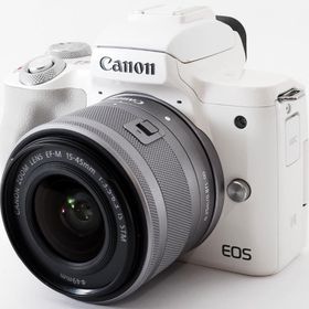 キヤノン ミラーレス CANON EOS Kiss M レンズキット ホワイト 中古 Wi-Fi ＆ Bluetooth搭載 新品SDカード付き スマホに送れる 動画撮影