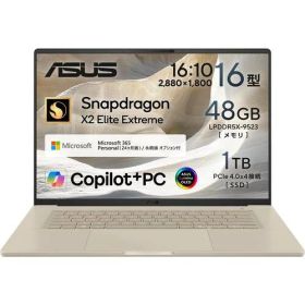 ノートPC Zenbook SORA 16 UX3607OA-GL481BES [16型 /Snapdragon X2 Elite Extreme /RAM:48GB /SSD:1TB /Windows 11 Home /Office OP付]