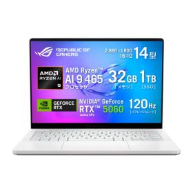 ゲーミングノートパソコン ASUS ROG Zephyrus G14 GA403GM GA403GM-AI9R5060W 14インチ 2,880×1,800 120Hz 有機EL グレア AMD Ryzen AI 9 465 RTX5060 メモリ : 32GB SSD : 1TB Windows 11 Home 64ビット ノートPC プラチナホワイト 0199291474215-ds