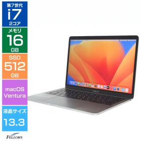【エントリーでポイント5倍】 【Cランク 訳あり】中古 ノートパソコン Apple MacBook Pro 13インチ Mid-2017 A1708 スペースグレイ macOS Ventura Core i7 2.5GHz メモリ16GB SSD 512GB Thunderbolt3 日本語 JIS配列 バッテリー不可 アップル マックブックプロ