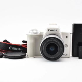 ★美品★ ★ショット数4000回以下★ キヤノン EOS Kiss M ボディ ホワイト + EF-M 15-45mm F3.5-6.3 充電器付き RYME6578 #470