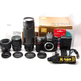 【中古】【1ヶ月保証】 Nikon ニコン D750 単焦点＆標準＆超望遠トリプルレンズセット 美品 2432万画素 WiFi機能