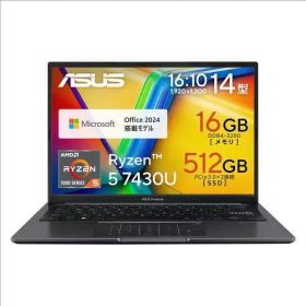 ノートパソコン 新品 ASUS Vivobook M1405YA-R5YAWS 14インチ Ryzen 5 7430U SSD：512GB メモリ容量16GB Office 2024搭載 Windows 11 インディーブラック