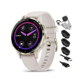 Garmin 010-02785-04 Venu 3S Health Fitness GPS Smartwatch Gold Steel Bezel with Ivory Case 41mm Bundle with Charging Dock, Silicone Dust Cover 3 Pack