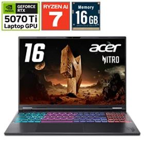 Acer(エイサー) AN16S-61-A76Z57T/E ゲーミングノートパソコン Nitro(RTX 5070 Ti) オブシディアンブラック ［16.0型 /Windows11 Home /AMD Ryzen AI 7 /メモリ：16GB /SSD：1TB /英語版キーボード /2025年9月モデル］ AN16S61A76Z57TE [振込不可]