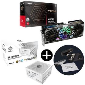 ASRock RX9070XT TC 16GO ブラック グラフィックボード + SL-850GW ホワイト Steel Legend 電源ユニット (850W) + ASRockオリジナルマウスパッド セット