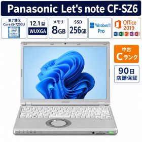 【スーパーSALE限定SALE価格】【中古パソコン・Cランク・整備済み品】Panasonic Let’s note CF-SZ6 12.1型 WUXGA 第7世代 Core i5-7200U メモリ8GB SSD256GB Windows 11 Pro Office 2019 初期設定済み 90日保証 送料無料