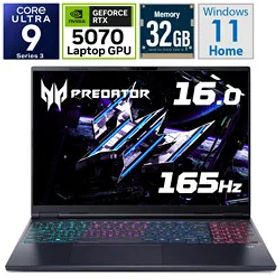 Acer(エイサー) ゲーミングノートパソコン Predator Helios Neo 16S AI(RTX 5070) アビサルブラック PHN16S-I51-N93Z57 [Copilot+ PC /16.0型 /Windows11 Home /intel Core Ultra 9 /メモリ：32GB /SSD：1TB] PHN16SI51N93Z57 【sof001】 [振込不可] [代引不可]