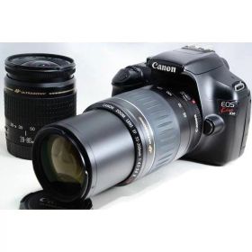 【中古】 キヤノン Canon EOS Kiss X50 標準&望遠ダブルレンズセット ブラック 美品 ストラップ付き 当店保証30日間 人気 ミラーレス 一眼レフ 交換レンズ カメラ