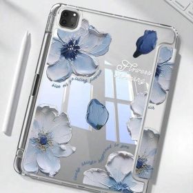 iPad air13(M3 2025)ブルー 花柄 油絵風 透明 クリア