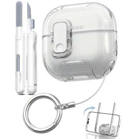 【新品】 R-fun HUAWEI FreeClip 2用クリアケース ロックとクリーナー付き ソフトTPU透明[黄ばみ防止] ブラケットと防塵設計 HUAWEI FreeClip 2用 キーリング付き クリア 1