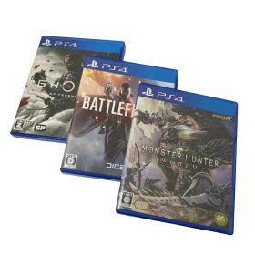 PS4 ソフト MONSTER HUNTER WORLD + GHOST OF TSUSHIMA + BATTLEFIELD 1 ゲームソフト 【中古】 22608K301