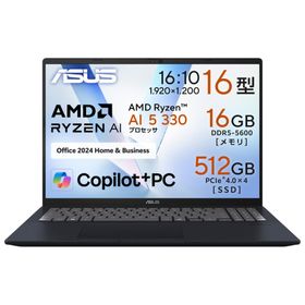 ASUS ノートパソコン Vivobook Go 16(16型/ Windows 11Home/ Ryzen AI 5 330/ メモリ16GB/ 512GB SSD/ Office) ASUS M1607KA-AI5165WS3 返品種別A