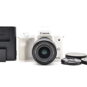 【返品保証】良品｜Canon キヤノン EOS Kiss M EF-M 15-45mm ホワイト ミラーレス一眼カメラ レンズキット #C260829-10