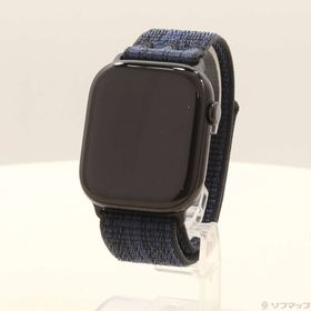 (中古)Apple Apple Watch Series 10 GPS 46mm ジェットブラックアルミニウムケース ブラック/ブルーNikeスポーツループ(377-ud)