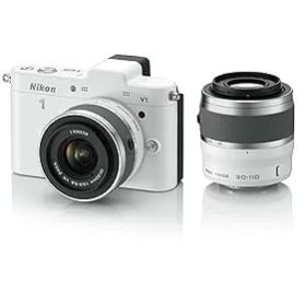 【中古】【39shop】Nikon★ミラーレス一眼カメラ Nikon 1 ニコンワン V1 ブイワン ダブルズームキット ホワイト N1 V1WZ WH(非常に良い)
