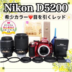 手振れ補正付❤Nikon D5200✨一眼レフ✨ダブルレンズ✨レッド✨赤✨初心者