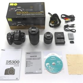【中古】カメラ 【ジャンク】Nikon デジタル一眼レフカメラ D5300 AF-P ダブルズームキット (ブラック) [D5300WZ3](状態：レンズ不良有り※詳細については備考をご覧ください)