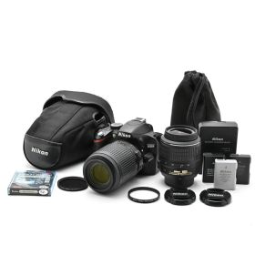 1622＜並品＞ Nikon デジタル一眼レフカメラ D3200 200mmダブルズームキット 18-55mm/55-200mm付属 ブラック D3200WZ200BK