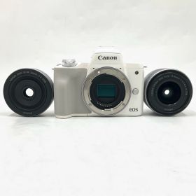 【全額返金保証】【最速発送】Canon デジタル一眼 EOS kiss M ダブルレンズキット ホワイト 美品 動作確認済
