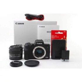 【中古】 キヤノン Canon EOS Kiss M ブラックレンズキット 美品 Wi-Fiで 当店保証30日間 人気 ミラーレス 一眼レフ 交換レンズ カメラ