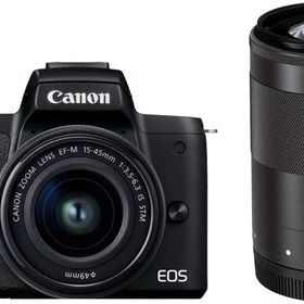 【新品・土日祝も当日発送】Canon ミラーレス一眼カメラ EOS Kiss M2 ダブルズームキット ブラック KISSM2BK-WZK 黒 送料無料 キヤノン キャノン