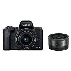 【中古】 Canon ミラーレス一眼カメラ EOS Kiss M2 ダブルレンズキット ブラック KISSM2BK-WLK