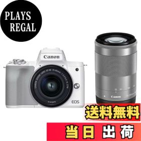 【送料無料】Canon ミラーレス一眼カメラ EOS Kiss M2 ダブルズームキット 色：ホワイト