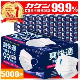 マスク 不織布 白 5000枚 50枚 100箱 不織布マスク プリーツマスク 大人 子供 小さめ 使い捨てマスク オメガプリーツ ウイルス 花粉 PM2.5 99%カット Sokaiteki Premium ホワイト 送料無料