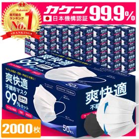 マスク 不織布 白 黒 2000枚 50枚 40箱 不織布マスク プリーツマスク 大人 子供 小さめ 使い捨てマスク オメガプリーツ ウイルス 花粉 PM2.5 99%カット Sokaiteki Premium ホワイト ブラック 送料無料