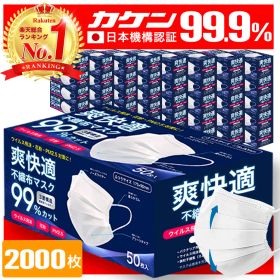 マスク 不織布 白 2000枚 50枚 40箱 不織布マスク プリーツマスク 大人 子供 小さめ 使い捨てマスク オメガプリーツ ウイルス 花粉 PM2.5 99%カット Sokaiteki Premium ホワイト 送料無料 ss