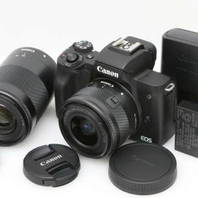 【中古】【良品】キヤノン EOS Kiss M2 ダブルズームキット（ブラック）（センサー清掃済み） CA01-D321-2P2B Canon EF-Mマウント APS-C EVF 標準ズーム 望遠ズーム 手ブレ補正 レンズ付き セット 中古