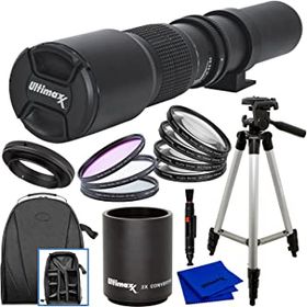 【中古】Ultimaxx プリセット 500mm (1000mm) f/8 手動マルチコート望遠レンズキット Canon EOS T3 T3i T4i T5 T5i T6 T6i T6s T7i SL1 SL2 60D 70D 77D