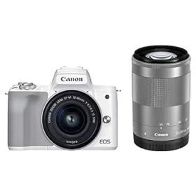 【中古】［非常に良い］Canon ミラーレス一眼カメラ EOS Kiss M2 ダブルズームキット ホワイト KISSM2WH-WZK