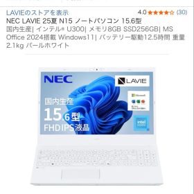 NEC LAVIE N15 ノートパソコン 本体 パールホワイト
