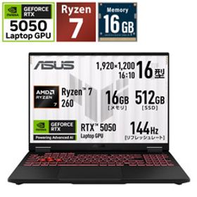 TUF Gaming A16 FA608UHI-R7R5050 イェーガーグレー ［AMD-Ryzen-7-260／16GB／SSD512GB／GeForce RTX 5050(8GB)／16インチ／