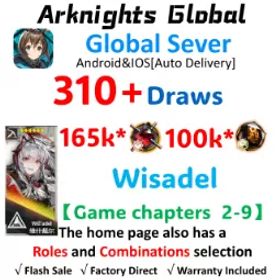 アークナイツ Global 310-330 lucky draws+Wisadel+Random 6★ Operator | 165K+ -180K+Orundum | 100-110 Originiums | Game chapters 2-9|Automatic delivery✅