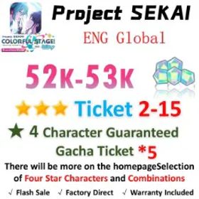 プロジェクトセカイカラフルステージ！ 52,000 Crystals | ★3Ticket *2-15 | [★4 Character Guaranteed Gacha Ticket] x5