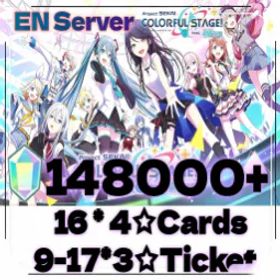 プロジェクトセカイカラフルステージ！ 💜Global 💜148000 Gems💜16x 4★ Cards💜9-17x3★ Ticket💜
