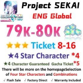 プロジェクトセカイカラフルステージ！ 79K Crystals | 4x[4 Star Character] | ★3Ticket*8-16 | [★4 Character Guaranteed Gacha Ticket] x5